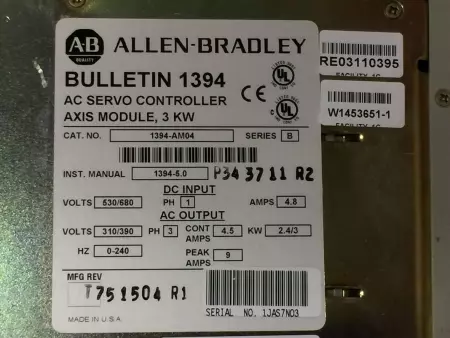 Refurbished Allen-Bradley 1394-AM04 SER.B Axis Module 3Kw 