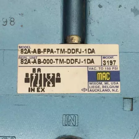 MAC VALVES 82A-AB-FPA-TM-DDFJ-1DA SOLENOID VALVE W/BASE 24VDC 