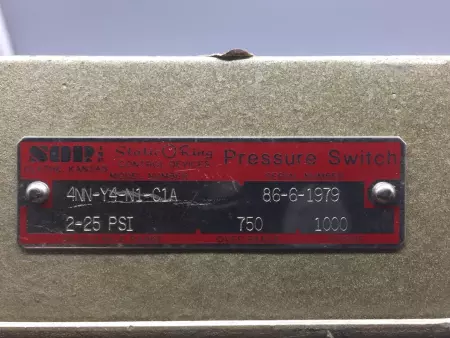 SOR/STATIC O RING 4NN-Y4-N1-C1A PRESSURE SWITCH 2 TO 25 PSI 