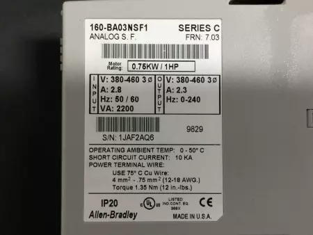  ALLEN BRADLEY 160-BA03NSF1 SER.C 160 SPEED CONTROLLER 1HP EXCELLENT TESTED 