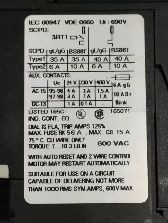  SIEMENS 3RU1116-1AB1 OVERLOAD RELAY 1.1-1.6 AMP, SIZE S00 TESTED 