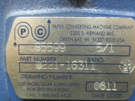  Paper Converting 85599 Gearbox, 5:1 Ratio 