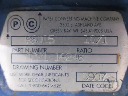 Paper Converting Machines Co. 86015 Gear Reducer, Ratio 10:1 