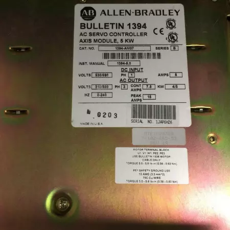 Allen Bradley 1394-AM07 SER. B AC Servo Controller 5KW Axis Module 