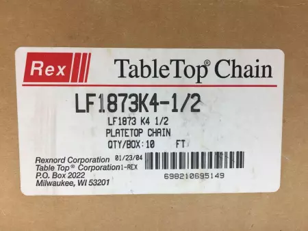 Rexnord LF1873K4-1/2 TableTop® Chain 4.5In Width 10Ft Length 