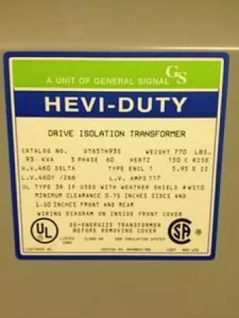 General Signal DT651H93S Hevi-Duty Transformer 93kVA 