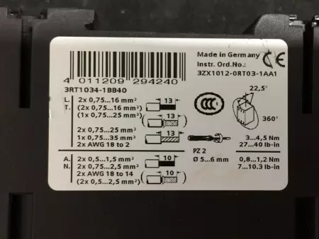 Siemens 3RT1034-1BB40 Sirius Contactor 24VDC 