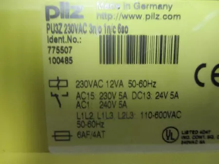 Pilz PU3Z 230VAC Safety Relay 120-240AC, 24VDC PN 775505 