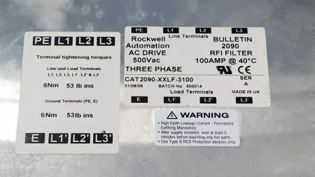 Allen Bradley 2090-XXLF-3100 SER.A 3-Phase RFI Filter 