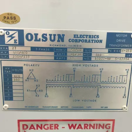 Olsun 15022AD S-47854 Motor Drive Transformer, 27kVA 