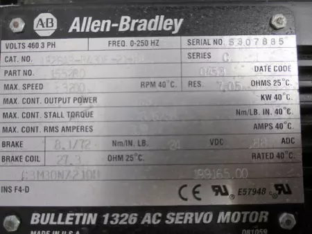 Allen-Bradley 1326AB-B430E-21-K4 AC Servo Motor,1.5kW 108mm Frame  - IN GERMANY 