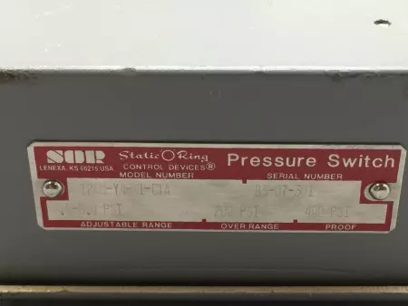 Static O Ring 12NN-Y4-N1-C1A Pressure Switch 0.5 to 6 Psi 