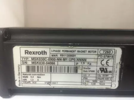 Rexroth MSK030C-0900-NN-M1-UP0-NNNN 3-Phase Permanent Magnet Servo Motor 