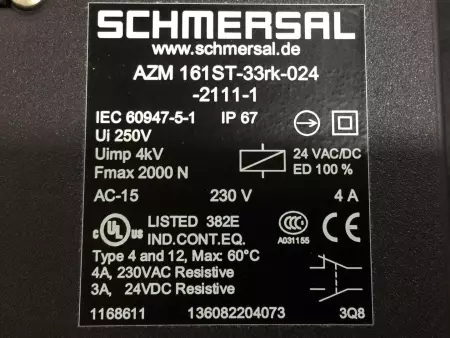 SCHMERSAL AZM161ST-33RK-024-2111-1 SAFETY INTERLOCK SWITCH 24VAC/DC 