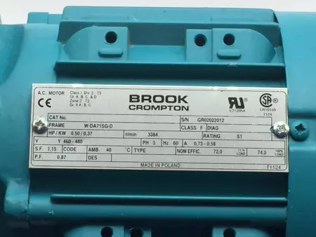 Brook Crompton W-DA71SG-D AC Motor 0.5HP 