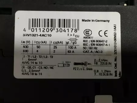  SIEMENS 3RV1321-4AC10 MOTOR CONTROLLER 100 AMP 