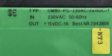  PHOENIX CONTACT CM90-PS-230AC/2X15DC/1 CONTACT POWER SUPPLY / TESTED 