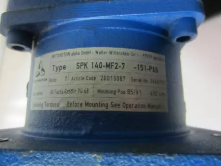 Alpha Wittenstein SPK-140-MF2-7-151 Right Angle Gear Reducer 7:1 Ratio 