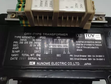 Nunome Electric NES240TUV Single-phase dry isolation transformer 