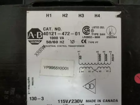  Allen Bradley 40121-472-01 Industrial Control Transformer 115/230V 1KVa 