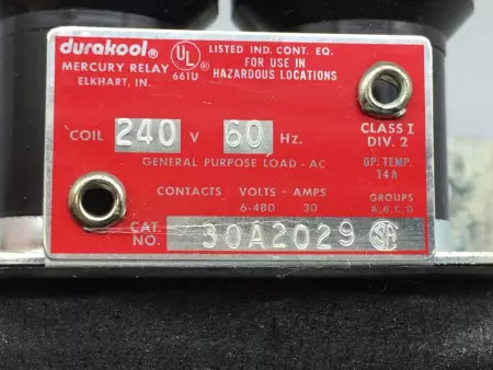 NEW DURAKOOL 30A2029 RELAY 30A & 6-480V 