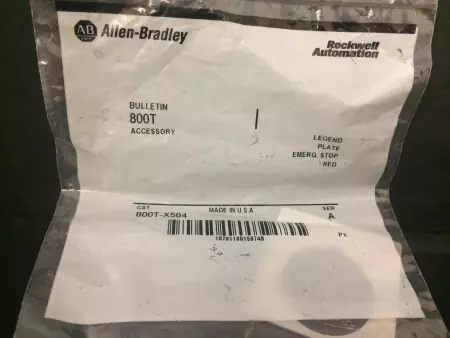 ALLEN BRADLEY 800T-X504 EMERGENCY STOP RED LEGEND PLATE 