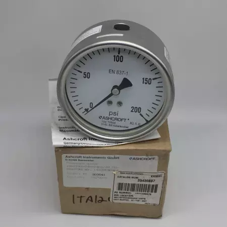 NEW ASHCROFT 100-T5500-S-D-02-B-0/200PSI PRESSURE GAUGE 