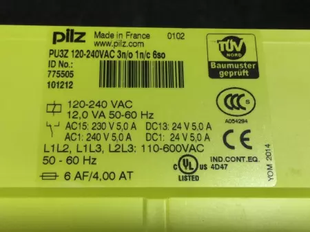 Pilz PU3Z 120-240VAC Safety Relay, 120-240VAC, 24VDC 5A, 775505 - IN GERMANY 