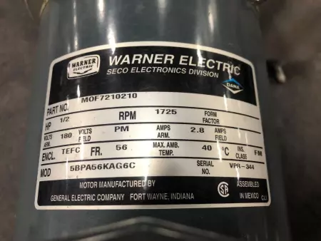Warner Electric MOF7210210 DC Motor, 1/2HP Frame 56 