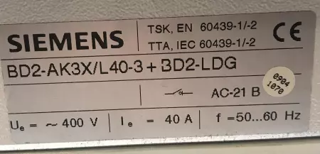 Siemens BD2-AK3X/L40-3+BD2-LDG Bus Disconnect Tap-off Unit, 400V 40A 