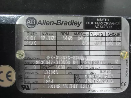 Allen-Bradley HPK-B1307C-SB44AA AC Motor 23HP W/610490-2HD Blower Fan 