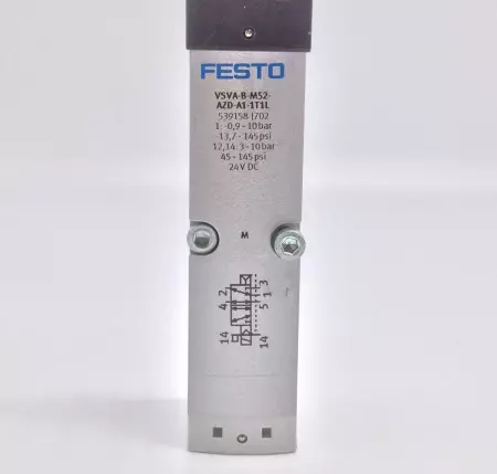  FESTO VSVA-B-M52-AZD-A1-1T1-L SOLENOID VALVE 24VDC, 145PSI, 10BAR TESTED 