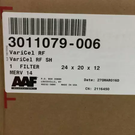 American Air Filter 3011079-006 VariCel RF SH Actual Size 23.37