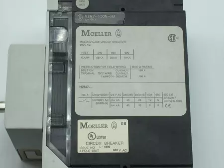Moeller NZM7-150N-NA Molded Case Circuit Breaker 150A w/ DA-NZM7 Rotary Drive 