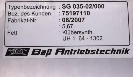 Bass Antriebstechnik SG 035-02/000 Gearbox, Ratio 5.67:1 