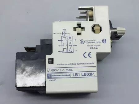 TELEMECANIQUE LB1-LB03P01 OVERLOAD PROTECTION MODULE 0.1 TO 0.16A PN# LB1-LB03P01 