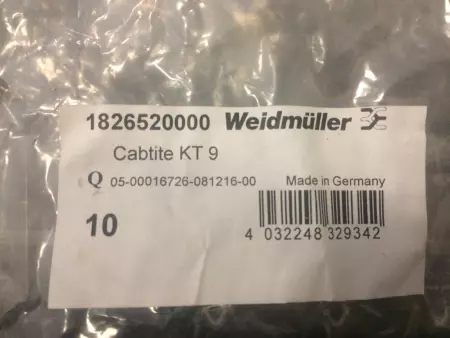 NEW WEIDMULLER 1826520000 NEW WEIDMULLER CABTITE KT-9 GREY, PKG. OF 10, P/N 1826