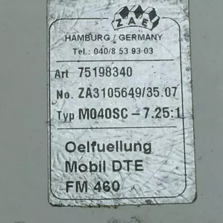 ZAE 75198340 Gearbox Ratio 7.25:1 Type M040SC  ZA3105649/35.07 