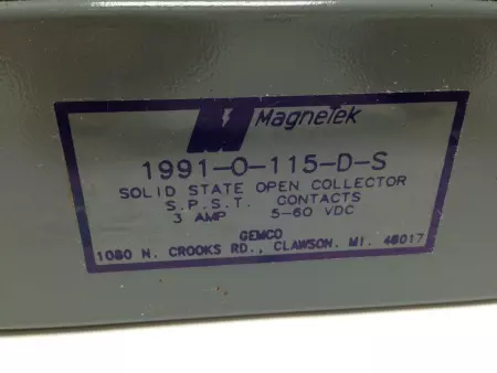 Gemco Electric 1991-0-115-D-S Magnetek Solid State Open Collector 