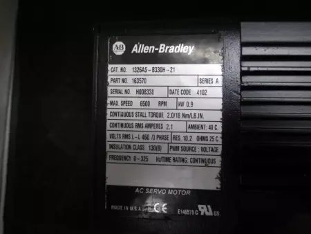 Allen-Bradley 1326AS-B330H-21 SER.A AC Servo Motor, 0.9kW - IN GERMANY 