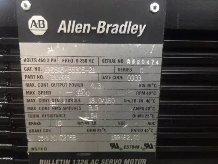 Allen Bradley 1326AB-B530E-21 SER.C AC Servo Motor, 4.3kW 