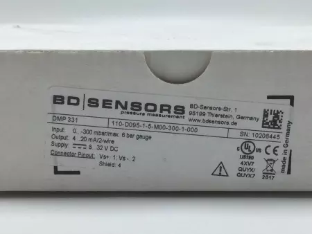 BD Sensors 110-D095-1-5-M00-300-1 Pressure Transmitter 8-32VDC 