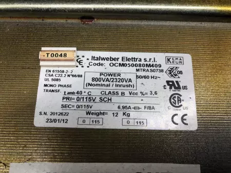  Italweber Elettra OCM050050M409 Single Phase Transformer 0.8 kVA 