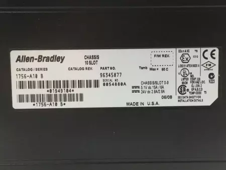 Allen-Bradley 1756-PA72 SER. C Power Supply W/1756-A10 Slot Chassis 