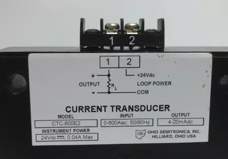 OHIO SEMITRONICS CTC-600E2 MODEL CTC AC AVERAGE CURRENT TRANSDUCER 4-20MADC 