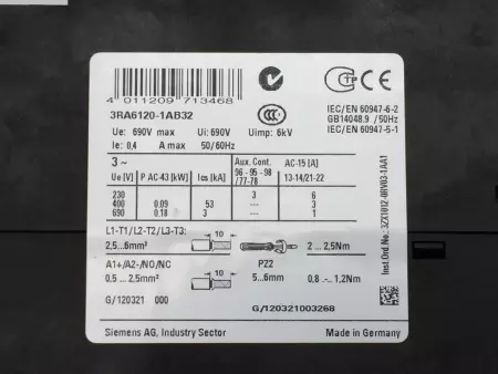 Siemens 3RA6120-1AB32 Sirius Motor Starter 