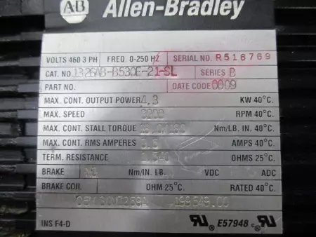 Allen Bradley 1326AB-B530E-21-SL SER. B AC Servo Motor, 4.3kW 