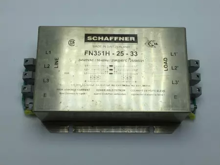  SCHAFFNER FN351H-25-33 3 PHASE EMC FILTER 24A/520VAC (TESTED) 