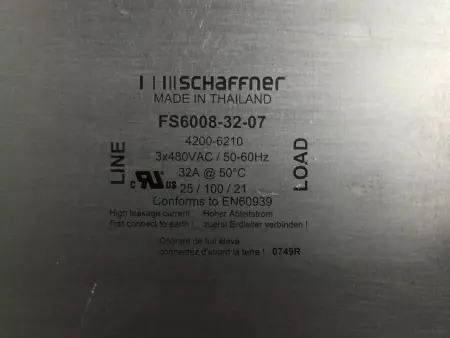  SCHAFFNER FS6008-32-07 LINE FILTER 3 PHASE & 32 AMP TESTED 