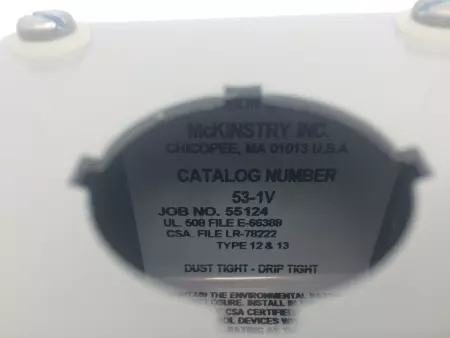 NEW Mckinstry Incorporated 53-1V Single Push Button Enclosure, Type 12&13 